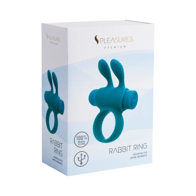 S PLEASURES Inel vibrator pentru penis Rabbit Ring cu urechi de iepuraș vibrator detașabil 10 funcții de vibrație albastru