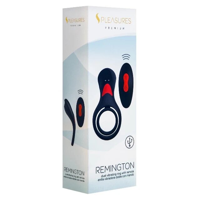 S PLEASURES Inel vibrator pentru penis Remington cu inel pentru testicule control prin telecomandă 9 funcții de vibrație negru
