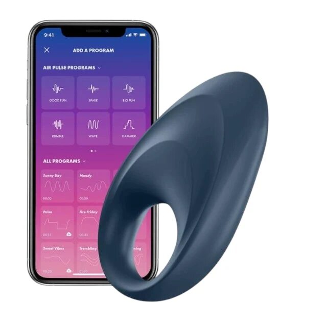 Satisfyer Inel vibrator - Mighty control prin aplicatie pentru stimularea erectiei albastru