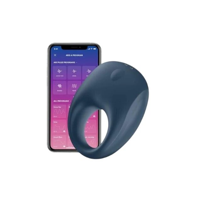 Satisfyer Inel vibrator - Strong One control prin aplicatie pentru stimularea erectiei albastru