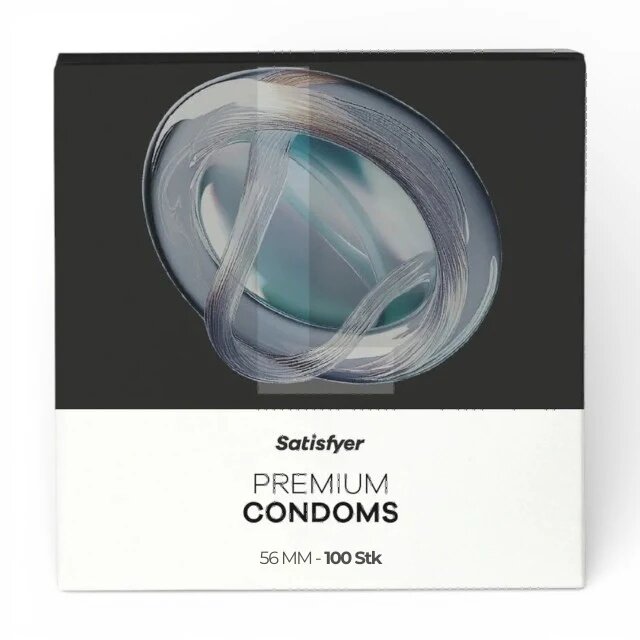 Satisfyer Prezervative Premium Condoms L din latex lubrifiate design modern diametru 56 mm 100 bucăți
