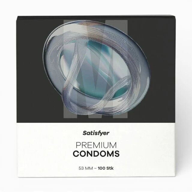 Satisfyer Prezervative Premium Condoms M din latex lubrifiate design modern diametru 53 mm 100 bucăți