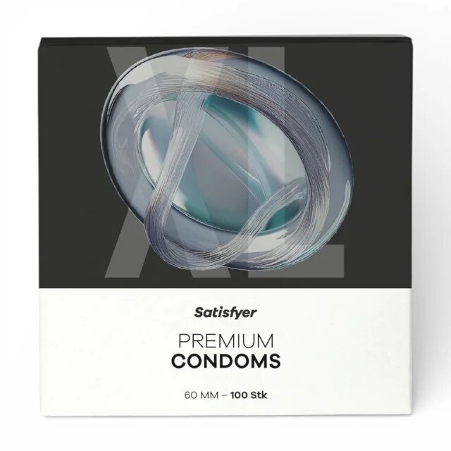Satisfyer Prezervative Premium Condoms XL din latex lubrifiate design modern diametru 60 mm 100 bucăți