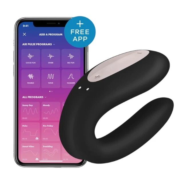 Satisfyer Vibrator - Joy Black control prin aplicatie pentru stimulare interna si clitoridiana