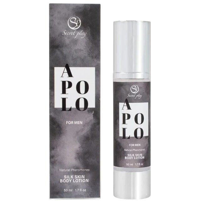 Secret Play Loțiune pentru bărbați APOLO Silky Skin pentru corp păr și masaj cu feromoni note de patchouli și scorțișoară 50 ml