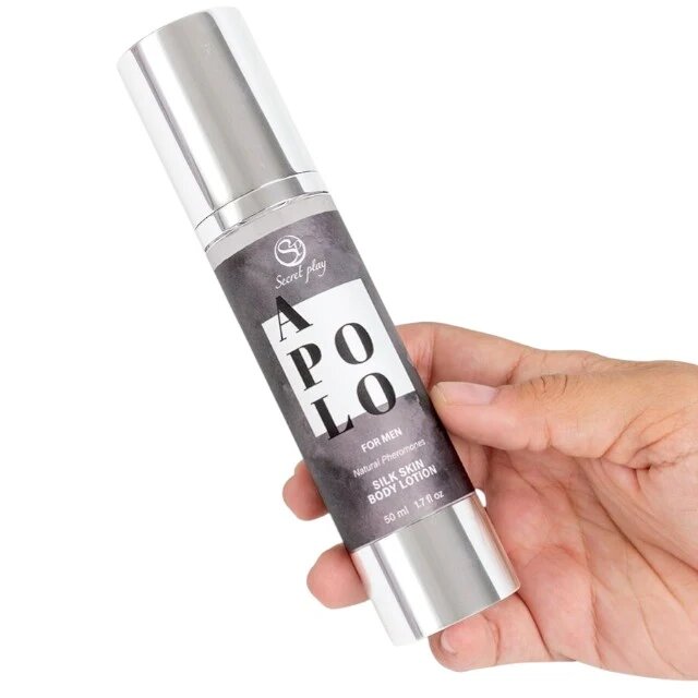 Secret Play Loțiune pentru bărbați APOLO Silky Skin pentru corp păr și masaj cu feromoni note de patchouli și scorțișoară 50 ml