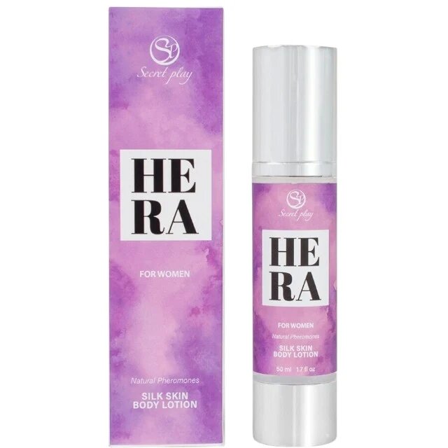 Secret Play Loțiune pentru femei HERA Silky Skin pentru corp păr și masaj cu feromoni note de vanilie neagră și pară 50 ml