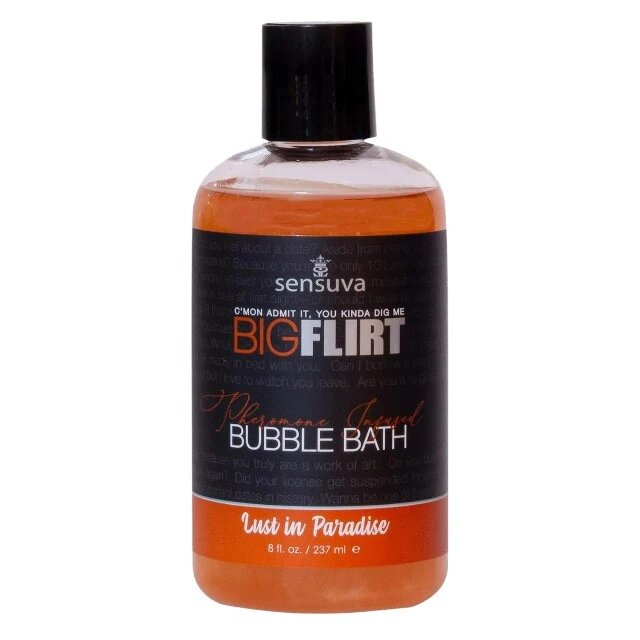 SENSUVA Spumant de baie cu feromoni unisex Big Flirt LUST IN PARADISE îmbogățit cu uleiuri esențiale 237 ml portocaliu