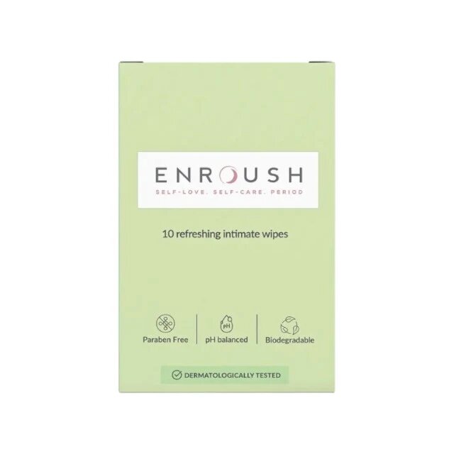  Șervețele intime ENROUSH 10 Refreshing Intimate Wipes hipoalergenice biodegradabile pH echilibrat cu extract de mușețel 10 buc