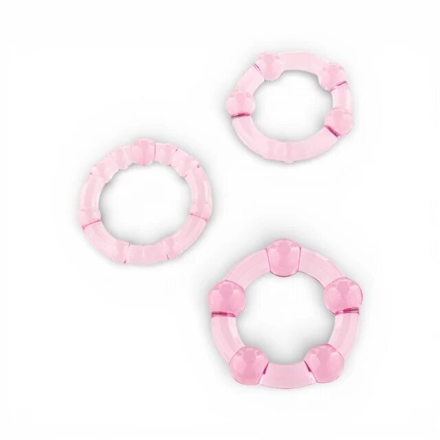 Seven Creations Set inele pentru penis Stay Hard 3 inele din silicon moale diametru 21 x 23 x 24 mm culoare roz