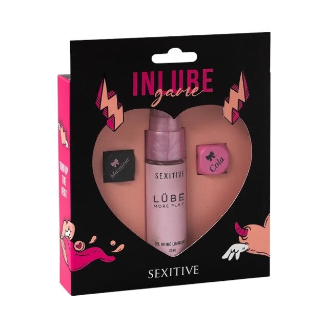 SEXITIVE Joc erotic pentru cupluri InLube Game include 2 zaruri cu provocări senzuale și lubrifiant de 20 ml (instrucțiuni în limba spaniolă)
