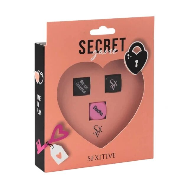SEXITIVE Joc erotic pentru cupluri Secret Game include 3 zaruri cu provocări locații și timp (instrucțiuni în limba spaniolă)