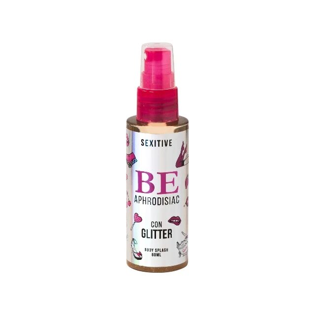 SEXITIVE Spray cu feromoni pentru corp Be Aphrodisiac Body Splash Glitter pentru femei cu sclipici 60 ml