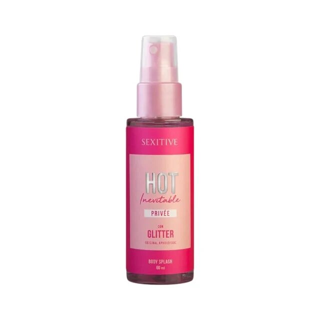 SEXITIVE Spray cu feromoni pentru corp Privée Body Splash Glitter pentru femei cu sclipici note de bujor ananas și frezie 60 ml
