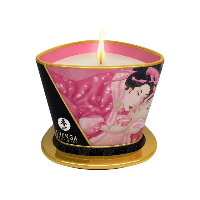 SHUNGA Lumânare pentru masaj Aphrodisia - Rose Petals cu uleiuri 100% naturale cu aromă de trandafir 170 ml