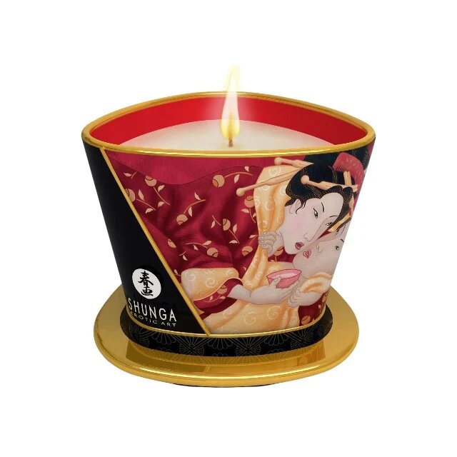SHUNGA Lumânare pentru masaj Romance - Sparkling Strawberry Wine cu aromă de vin spumant cu căpșuni 170 ml