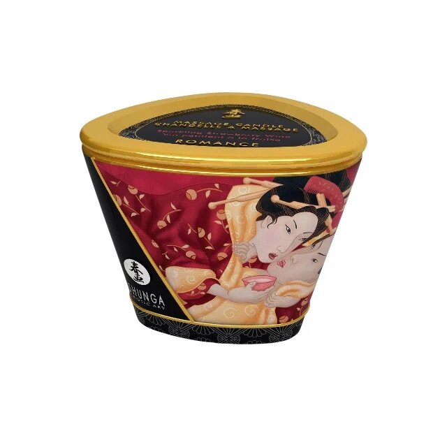 SHUNGA Lumânare pentru masaj Romance - Sparkling Strawberry Wine cu aromă de vin spumant cu căpșuni 170 ml