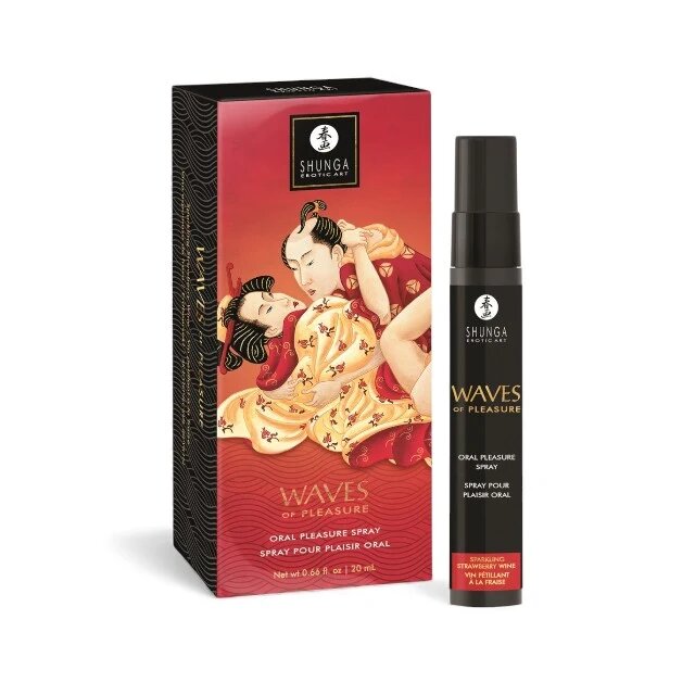 SHUNGA Spray pentru sex oral Waves Of Pleasure Strawberries Champagne crește producția de salivă aromă șampanie și căpșuni 20 ml