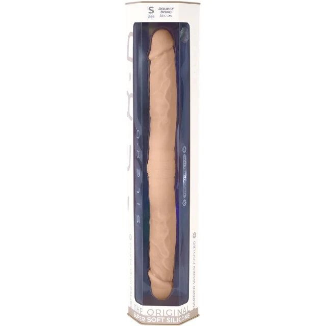 Silexd Dildo dublu SILEX-D Double Dong S Size pentru dublă penetrare reactiv la căldură lungime 38.5 cm culoarea pielii