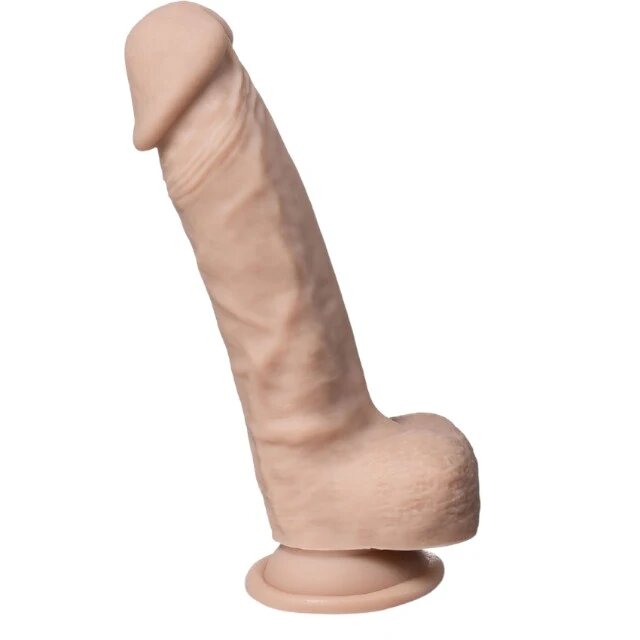 Silexd Dildo SILEX-D 7” Model 1 design realist cu testicule reactiv la căldură bază cu ventuză lungime 17.8 cm culoarea pielii