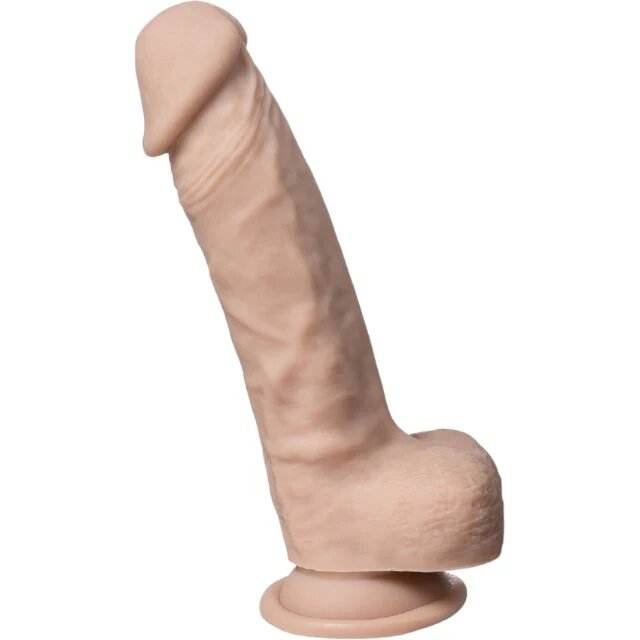 Silexd Dildo SILEX-D 8” Model 1 design realist cu testicule reactiv la căldură bază cu ventuză lungime 21 cm culoarea pielii