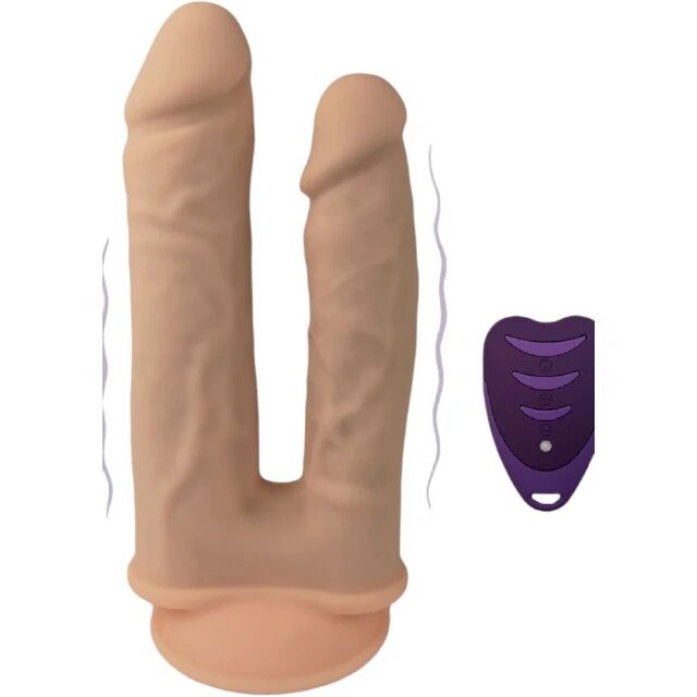Silexd Vibrator dublu SILEX-D 8” - 7” Model 1 pentru dublă penetrare 10 funcții de vibrație lungimi 19.5 - 17.5 cm culoarea pielii