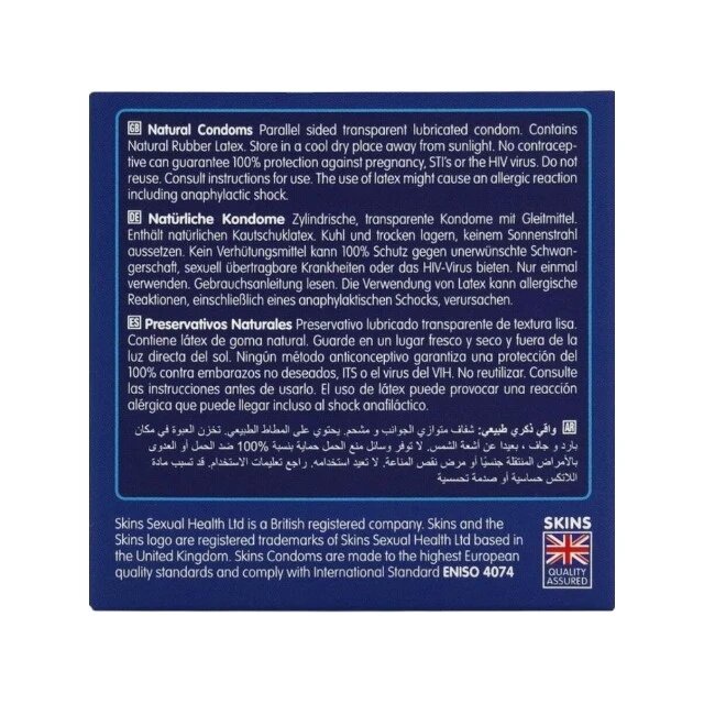 SKINS Prezervative Natural Premium Condoms din latex ultra-subțire și rezistent transparente 4 bucăți