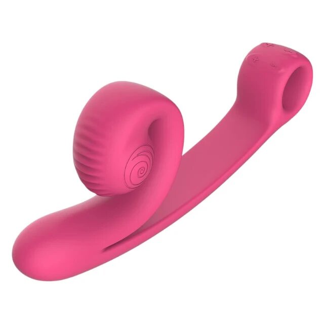SNAIL VIBE Vibrator dublu Curve cu striații și stimulator clitoris curbat 600+ combinații de vibrații și viteze silențios roz