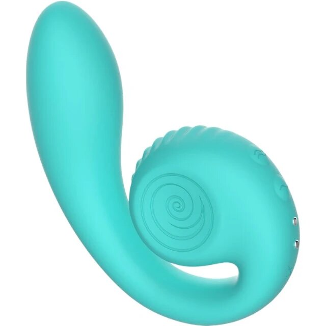 SNAIL VIBE Vibrator dublu Gizi cu striații și stimulator clitoris curbat 5 funcții de vibrație 5 viteze silențios albastru