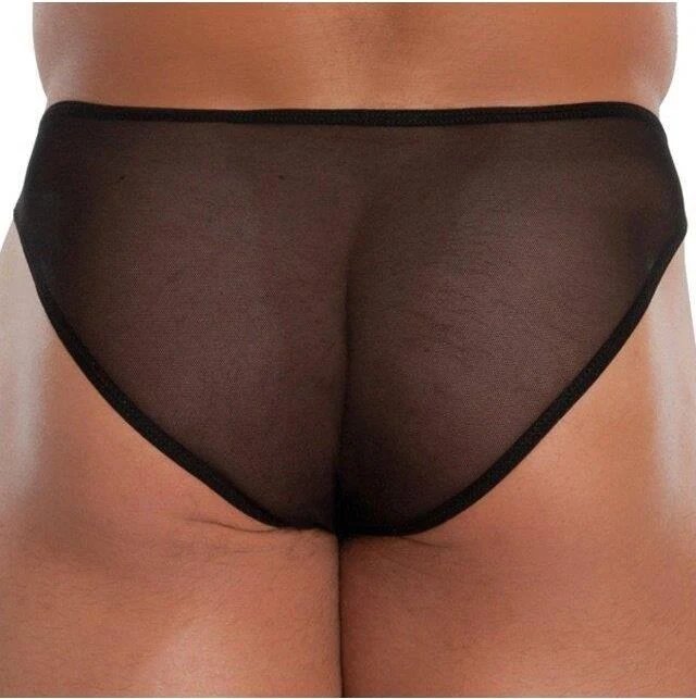 SoftLine Chilot sexy bărbați Thong 4467 cu design tuxedo cu papion din plasă și satin negru cu alb mărime M/L