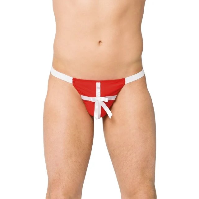 SoftLine Chilot tanga bărbați Thong 4439 lenjerie sexy cu design de cadou cu fundă roșu și alb mărime S/L