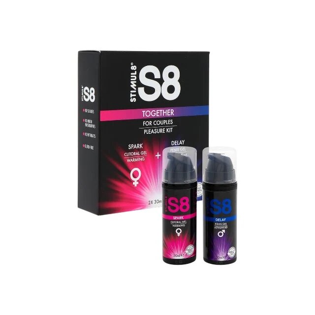 STIMUL8 S8 Set 2 geluri pentru cupluri S8 Together Spark + Delay pentru stimulare clitoridiană și întârzierea ejaculării 2 x 30 ml