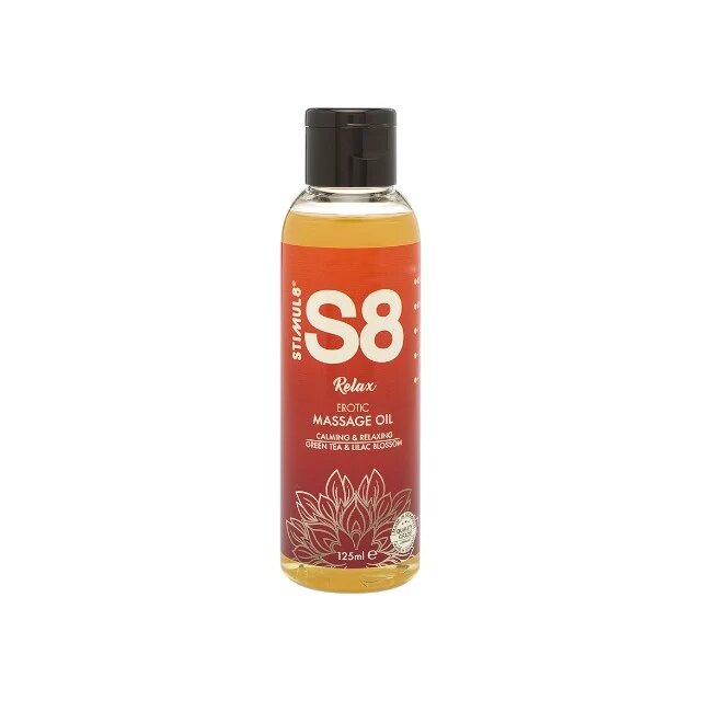 STIMUL8 S8 Ulei de masaj S8 Relax pentru masaj erotic efect afrodisiac cu aromă de ceai verde și floare de liliac 125 ml