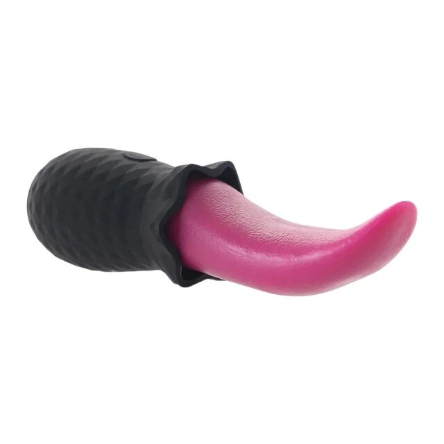  Stimulator clitoris SELOPA Tongue Vibrator design în formă de limbă 10 funcții de vibrație din silicon moale culoare negru cu roz 14.8 cm