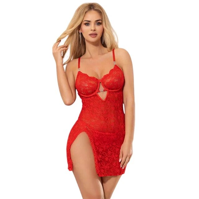 Subblime Lenjerie sexy Lace Babydoll design cu decupaj sub sân și bretele ajustabile culoare roșu mărime L/XL (model 954215)