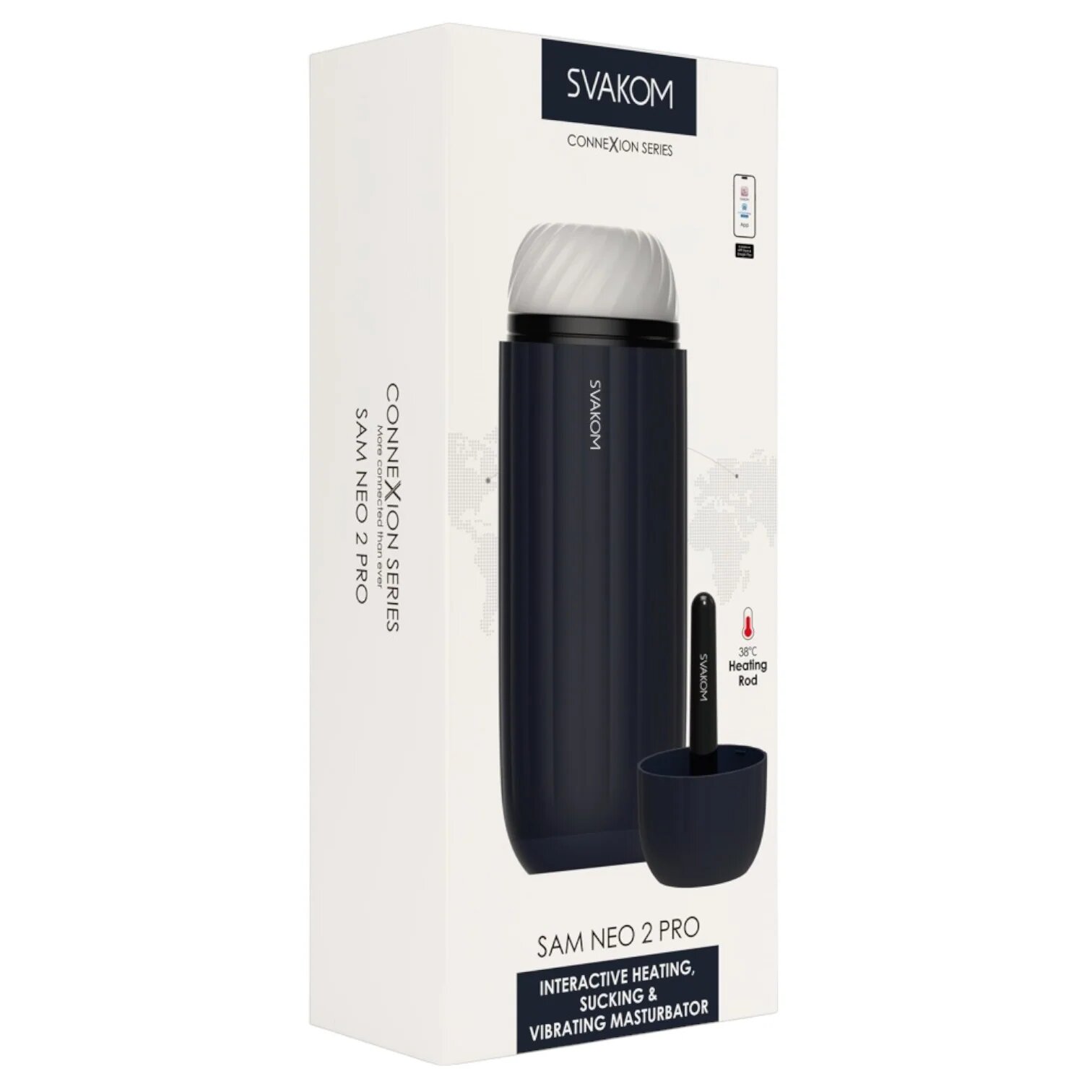 SVAKOM Masturbator interactiv Sam Neo 2 Pro control prin aplicație cu funcție de încălzire 5 funcții de aspirare și vibrație negru