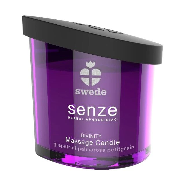 SWEDE Lumânare pentru masaj Senze Divinty cu aromă de grapefruit palmarosa și petitgrain 50 ml (mov)