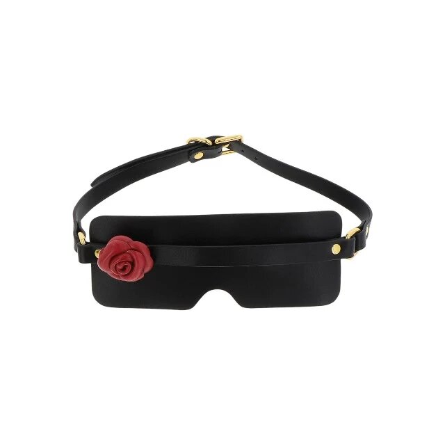 Taboom Mască Blindfold Wild Roses pentru jocuri erotice BDSM cu trandafir decorativ din piele ecologică culoare negru cu roșu