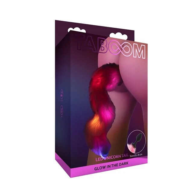 Taboom Plug anal - Glow In the Dark cu coada de unicorn fosforescenta cu led 2.8 cm