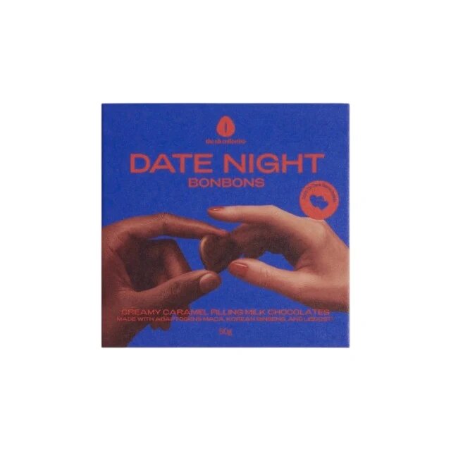 THE OH COLLECTIVE Praline afrodisiace din ciocolată Date Night Bonbons unisex 12 cărți de joc incluse “Adevăr sau Provocare” cu maca și ginseng 4 buc (PTS)