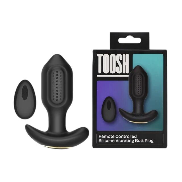 TOOSH Vibrator anal Silicone Vibrating Butt Plug cu telecomandă 10 funcții de vibrație din silicon 8.5 cm inserabili negru