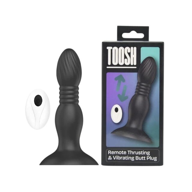 TOOSH Vibrator anal Vibrating Butt Plug cu telecomandă 10 funcții de vibrație din silicon 11.5 cm inserabili negru