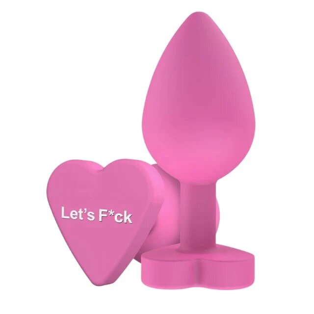 TOY JOY Plug anal Anal Play Booty Sweethearts cu mesaj „Let’s Fuck” pe baza în formă de inimă diametru 3.5 cm roz