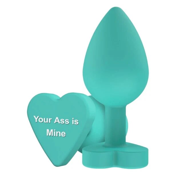 TOY JOY Plug anal Anal Play Booty Sweethearts cu mesaj „Your Ass is Mine” pe baza în formă de inimă diametru 3.5 cm verde