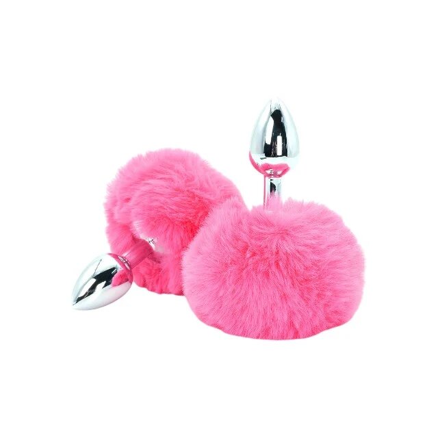 TOY JOY Plug anal Enchanting Bunnytail din aluminiu cu bază în formă de coadă de iepuraș lungime 7 cm diametru 2.6 cm culoare roz