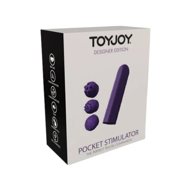 TOY JOY Stimulator clitoris Designer Pocket Stimulator cu 3 capete interschimbabile 12 funcții de vibrație silențios mov