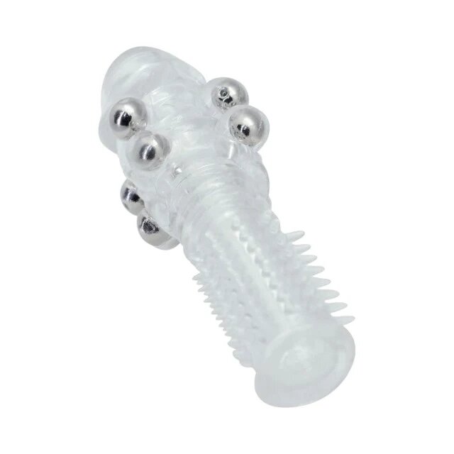 TOYZ4LOVERS Manșon pentru penis Stretchy Penis texturat cu bile de metal din TPE lungime 13.5 cm diametru 2 cm transparent