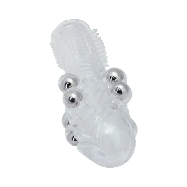 TOYZ4LOVERS Manșon pentru penis Stretchy Penis texturat cu bile de metal din TPE lungime 13.5 cm diametru 2 cm transparent