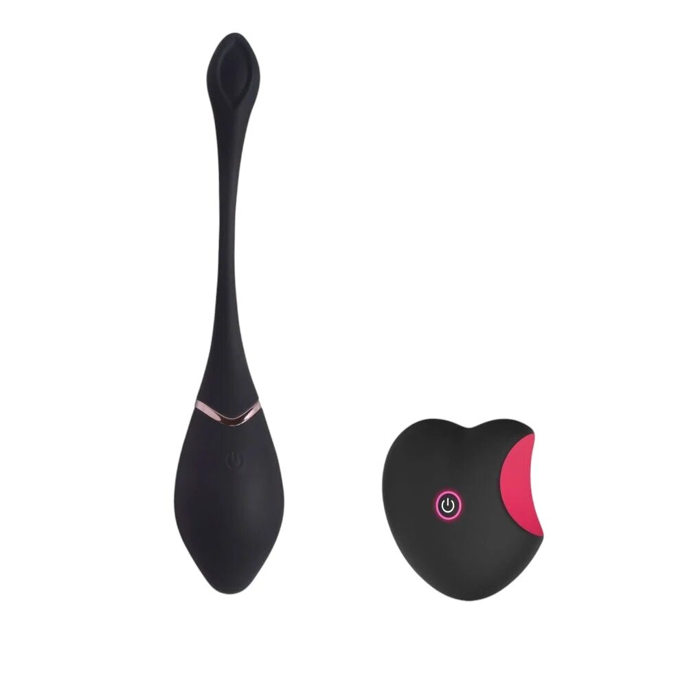 TOYZ4LOVERS Ou vibrator Power Pocket Sinner Egg cu telecomandă în formă de inimă vibrații multiple negru cu roz