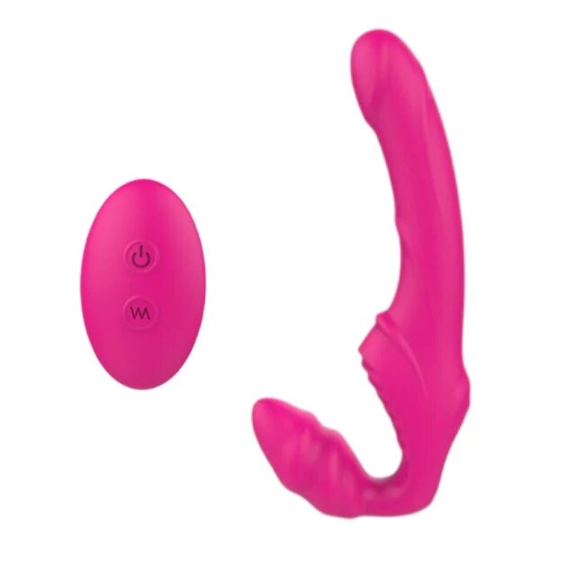 TOYZ4LOVERS Vibrator dublu Elys Love Gun strap-on fără ham control prin telecomandă cu vibrații multiple 21.8 cm roz